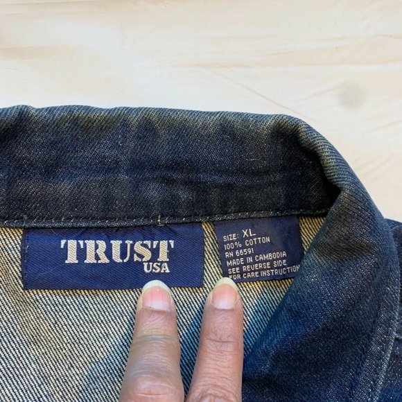 Trust Sports USA Jean‎ Denim Jacket Flap Pockets Dark Wash Cowboy Western XL EUC - Picture 3 of 12